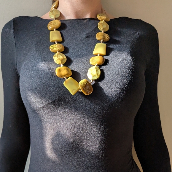 New Tan & Yellow Necklace with adjustable ribbon - Picture 4 of 16